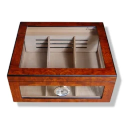 Angelo 4 Window Burl Humidor With External Hygrometer - 50 Cigar Capacity