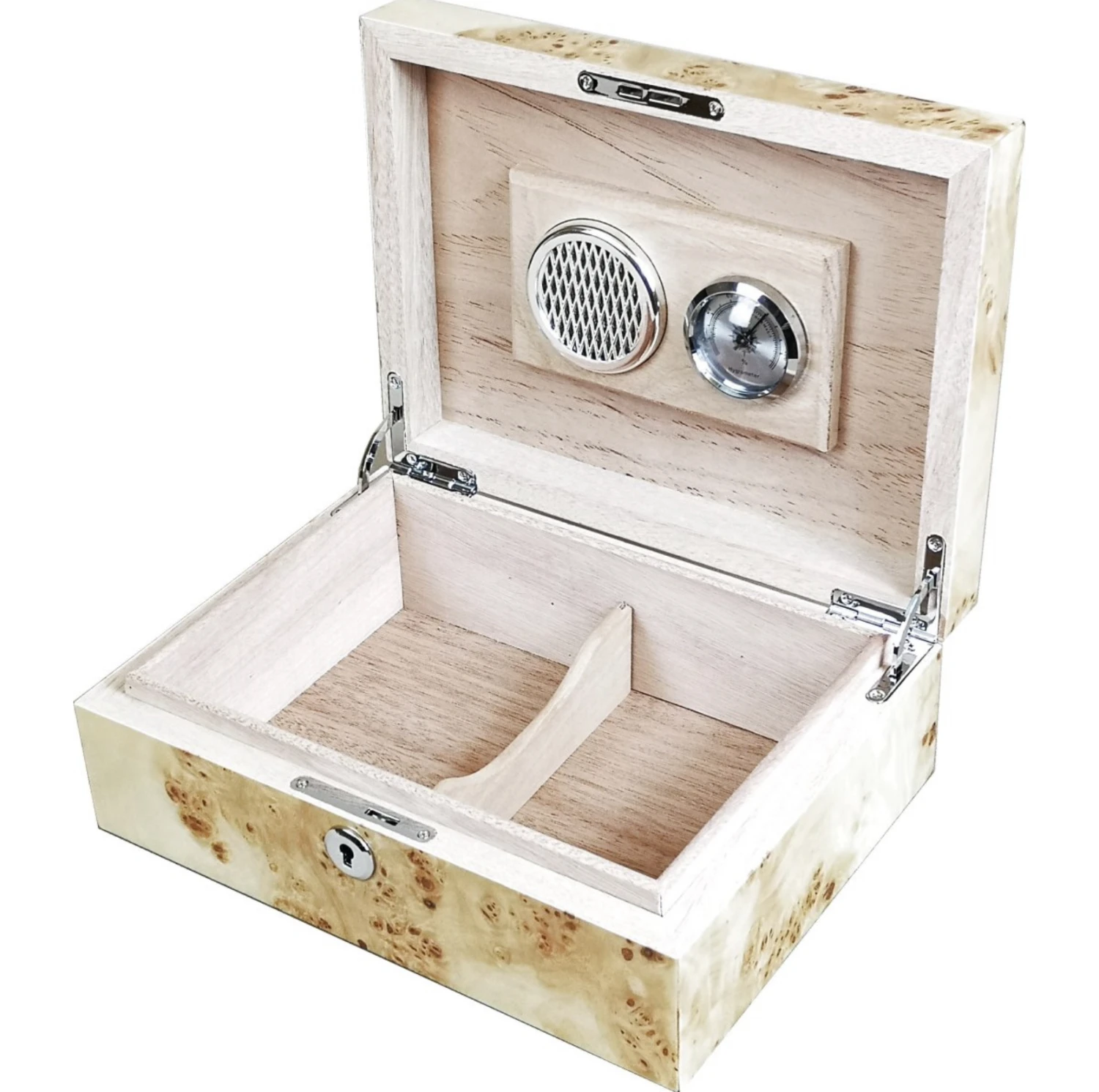 Apsley Maple Burlwood 15-20 Cigar Humidor With Lock 2 Apsley Maple Burlwood 15-20 Cigar Humidor With Lock - Image 2
