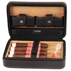 Cigarism Cedar Lined Travel Cigar Humidor With Cutter & Lighter - 4 Cigar Capaci