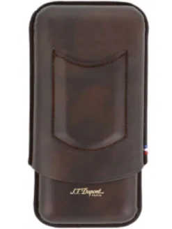 ST Dupont Atelier CL Leather Cigar Case - Brown - Holds 3 Cigars